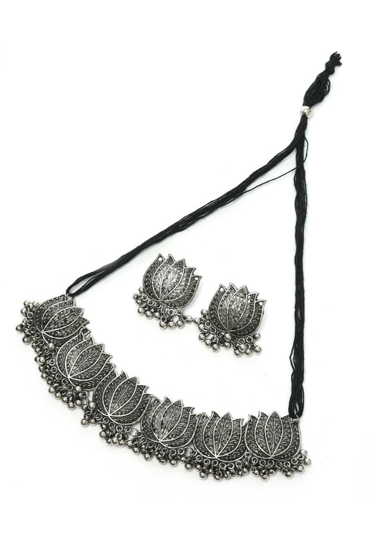 Mominos Fashion Johar Kamal Silver-Plated Brass Finish Lotus Design Choker For Women