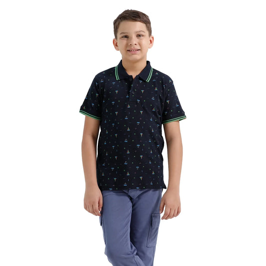 Chilins Boys Cotton Printed Collared Polo Tshirt