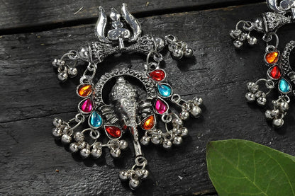 Mominos Fashion Johar Kamal Traditional Multi Kundan Ganesha Earrings