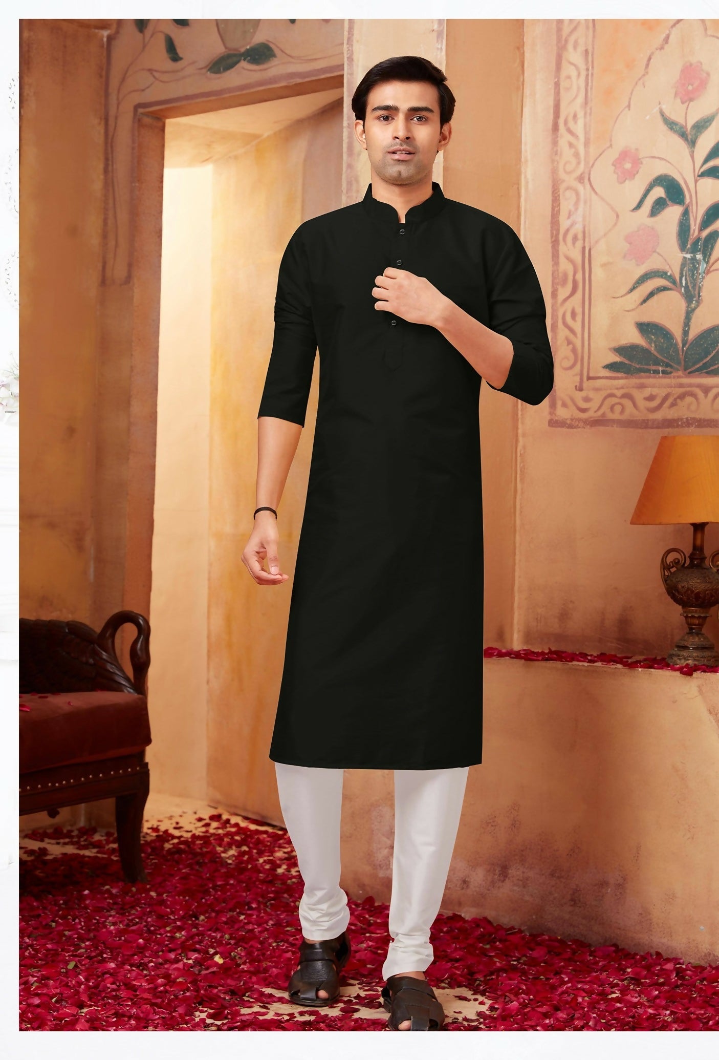 Joban Fashion Black Art Silk Kurta Pyjama