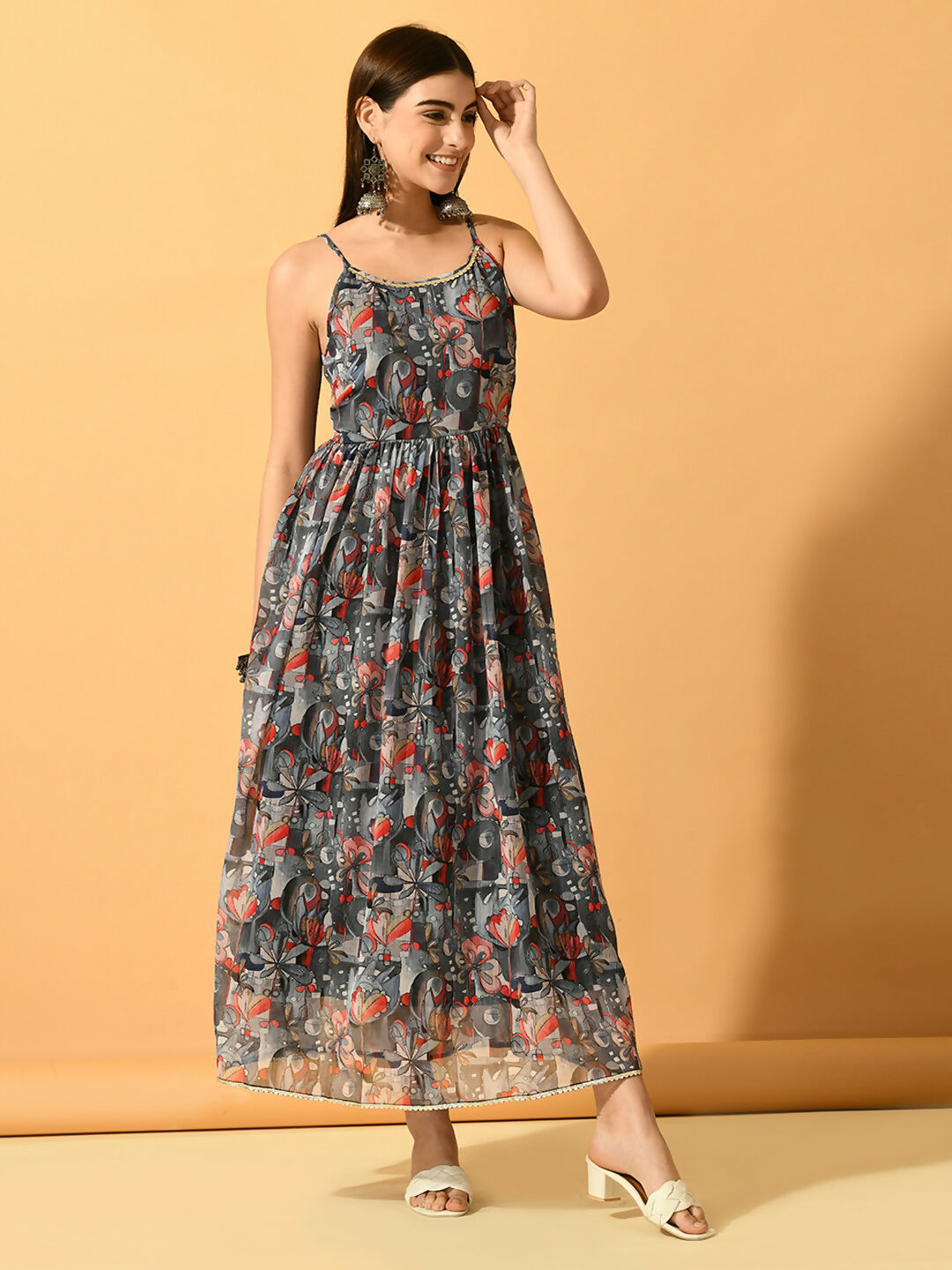 Myshka Women's Grey Fit and Flare Party Dress