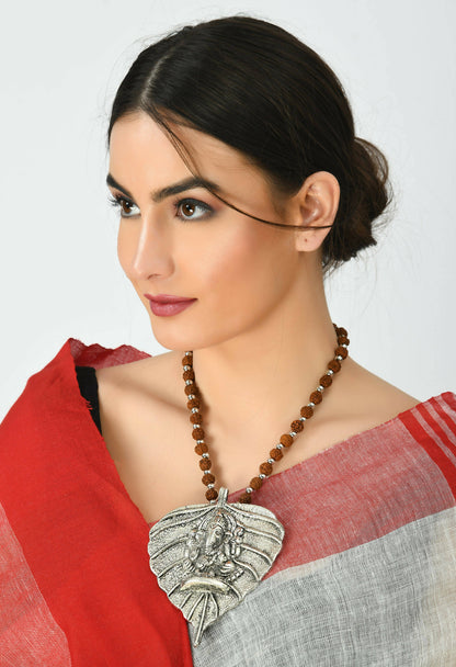 Mominos Fashion Johar Kamal Oxidised Silver-Plated Brass Finish Ganesha Long Necklace For Women