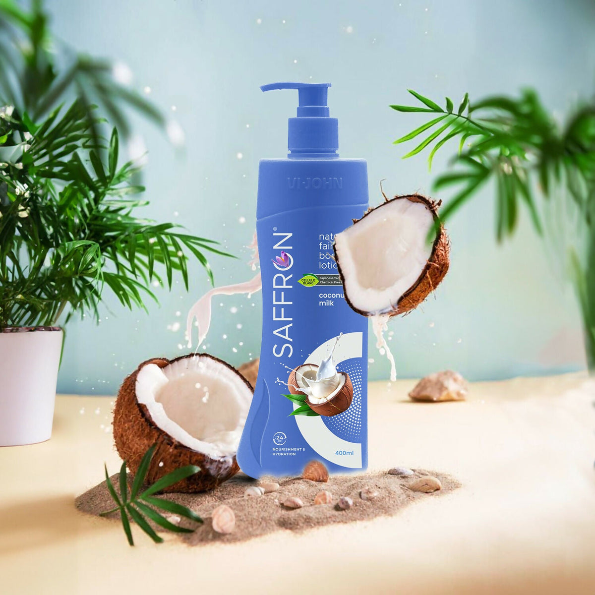VI-JOHN Saffron Natural Fairness Body Lotion Coconut Milk Deep Hydration & Radiant Glow For All Skin Types