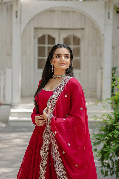 Joban Fashion Pink Georgette Sequence Embroidery Work Kurta Set