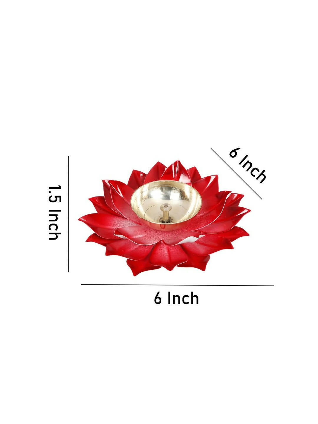 CraftVatika Red Lotus-Shaped Pooja Diya Oil Lamp