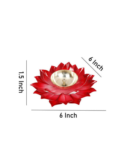CraftVatika Red Lotus-Shaped Pooja Diya Oil Lamp