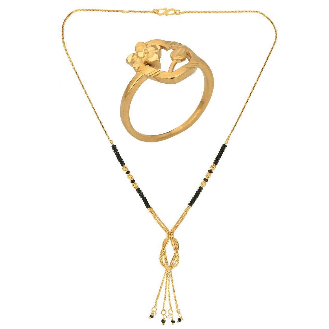 AanyaCentric Gold-Polished Mangalsutra & Ring Set