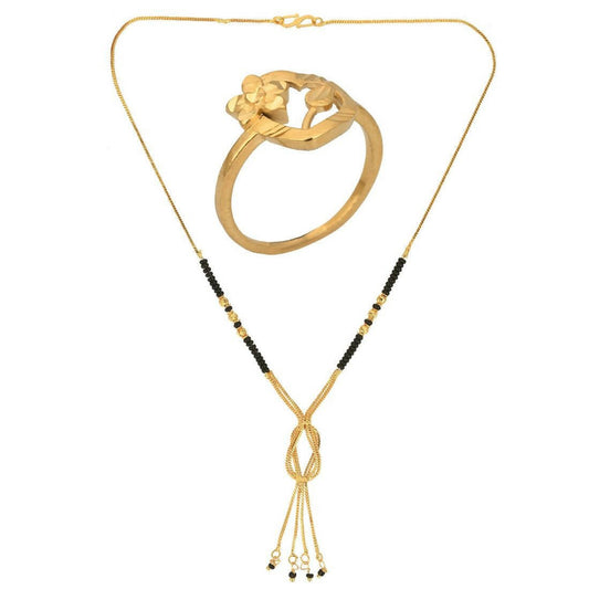 AanyaCentric Gold-Polished Mangalsutra & Ring Set