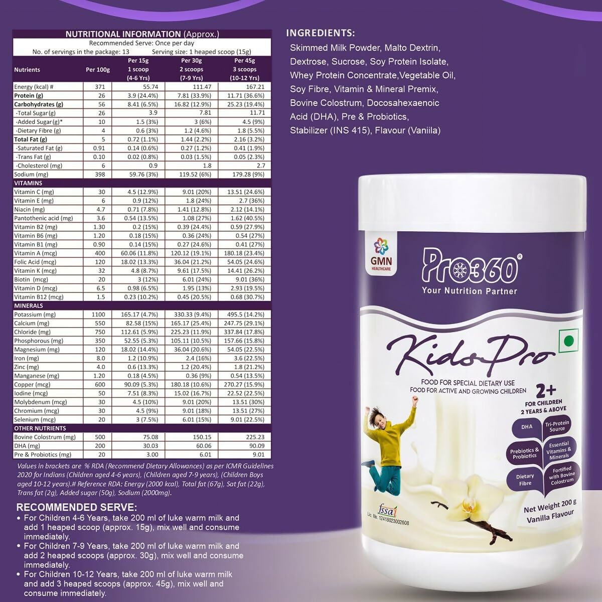 Pro360 Kidspro Protein Powder Child Nutrition for Growing Children, Improves Growth & Active Strong Kids