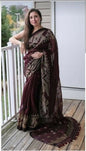 Exclusive Collection Deep Brown Beautiful Linen Jamdani Saree