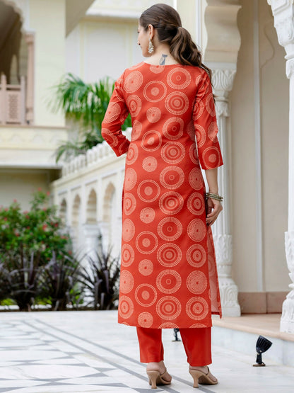 The52 Orange Women's Gorgeous Rayon Embroidered Straight Kurta with Pant And Dupatta Set