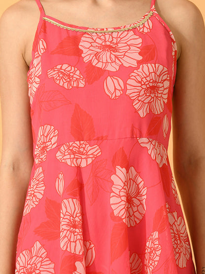 Myshka Women's Pink Fit and Flare Party Dress