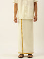 Ramraj Cotton Mens Poly Cotton 3/4 " Gold Jari Dhoti - Cream