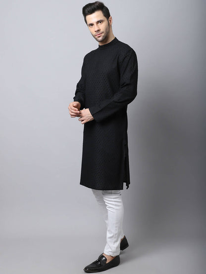 Even Apparels Black Pure Cotton Men's Kurta With Side Placket (MMS446)