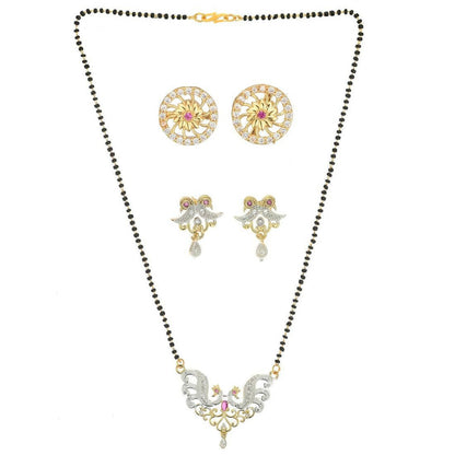 AanyaCentric Gold-Polished Mangalsutra with Pendant, 2 Pair Earrings