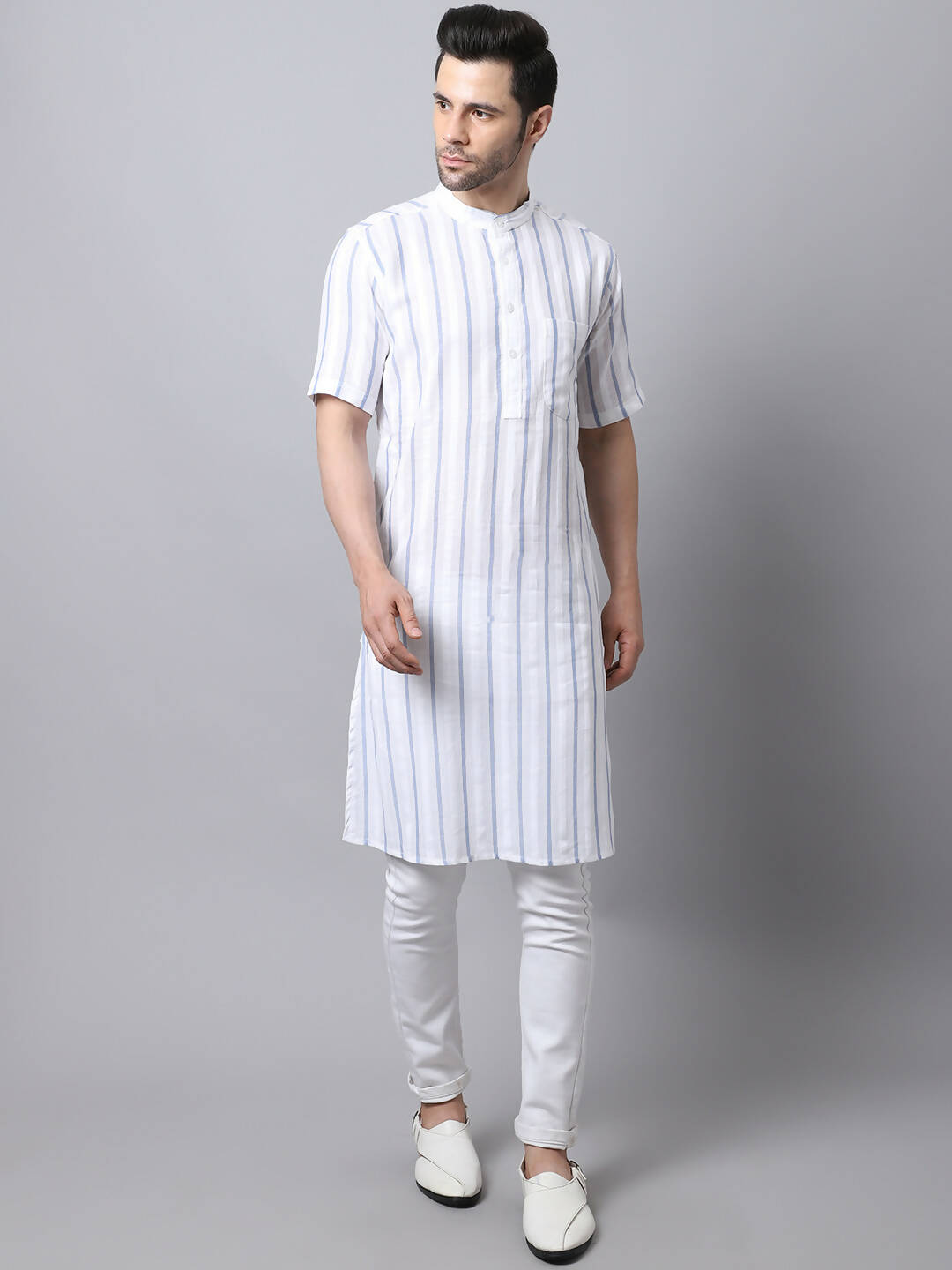 Even Apparels Beige Pure Cotton Men's Kurta With Band Collar
