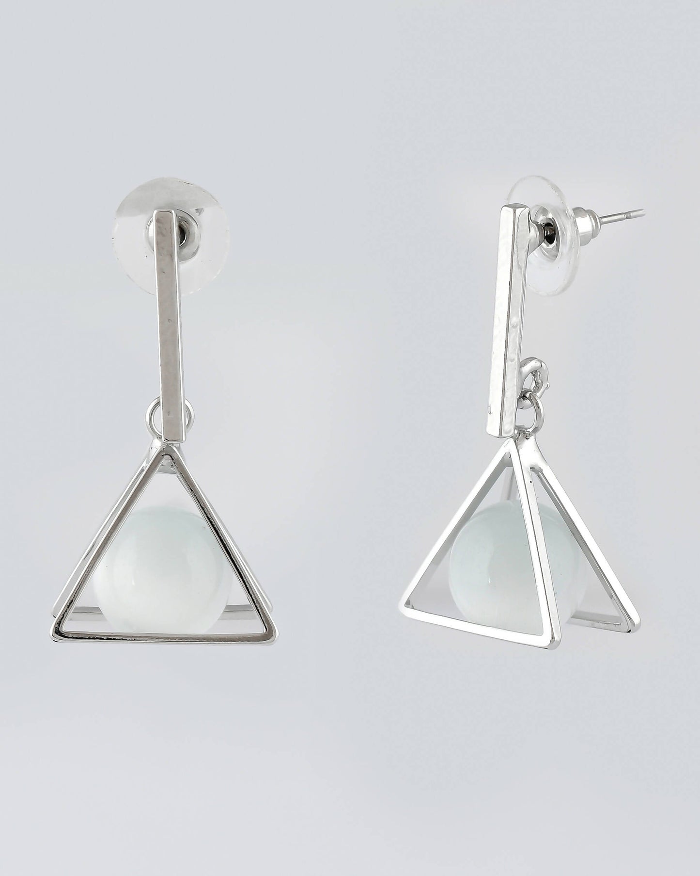 VOJ Women Sliver Triangle with Pearl Stainless Steel Stud Earrings