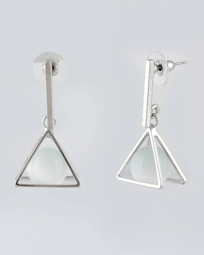 VOJ Women Sliver Triangle with Pearl Stainless Steel Stud Earrings