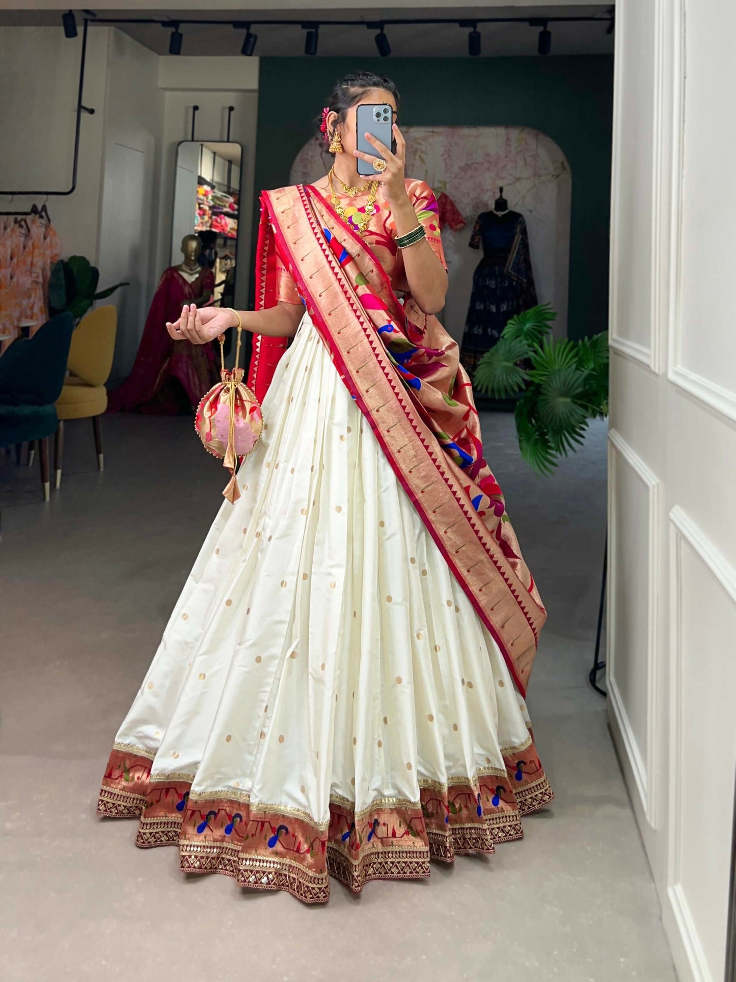 Vastranavya Perfect Classic And Contemporary Fashion Paithani Lehenga Choli - White