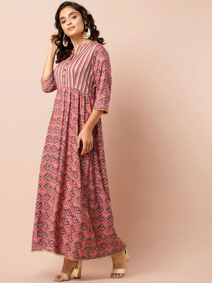 Indya Orange Printed Maxi Dress