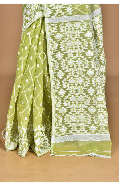 Morchari Pure Cotton Dhakai Jamdani Handloom Saree-Green