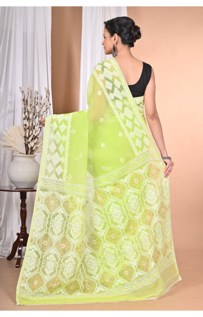 Morchari Pure Cotton Dhakai Jamdani Handloom Saree-Green
