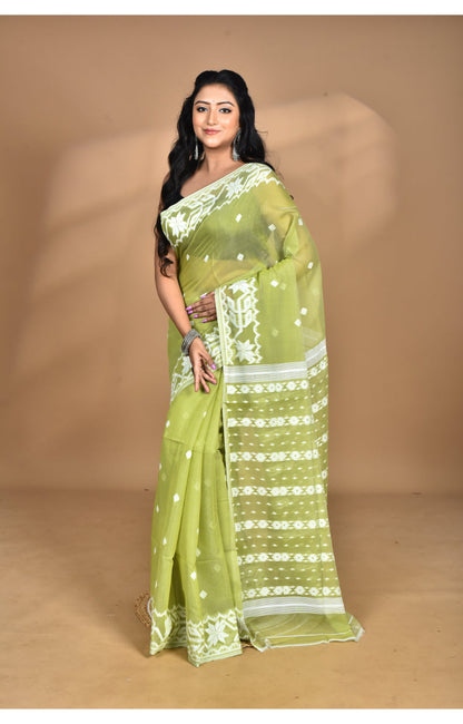 Morchari Pure Cotton Dhakai Jamdani Handloom Saree-Green