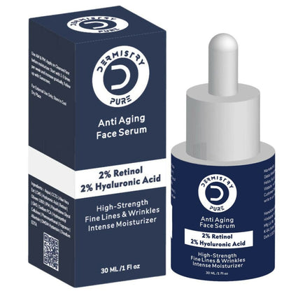 Dermistry Pure 2% Retinol 2% Hyaluronic Acid Anti Aging Moisturizer Fine Lines Wrinkles Face Serum