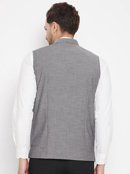 Even Apparels Grey Merino Men's Nehru Jacket-Contrast Lining-Free Pocket Square PW690