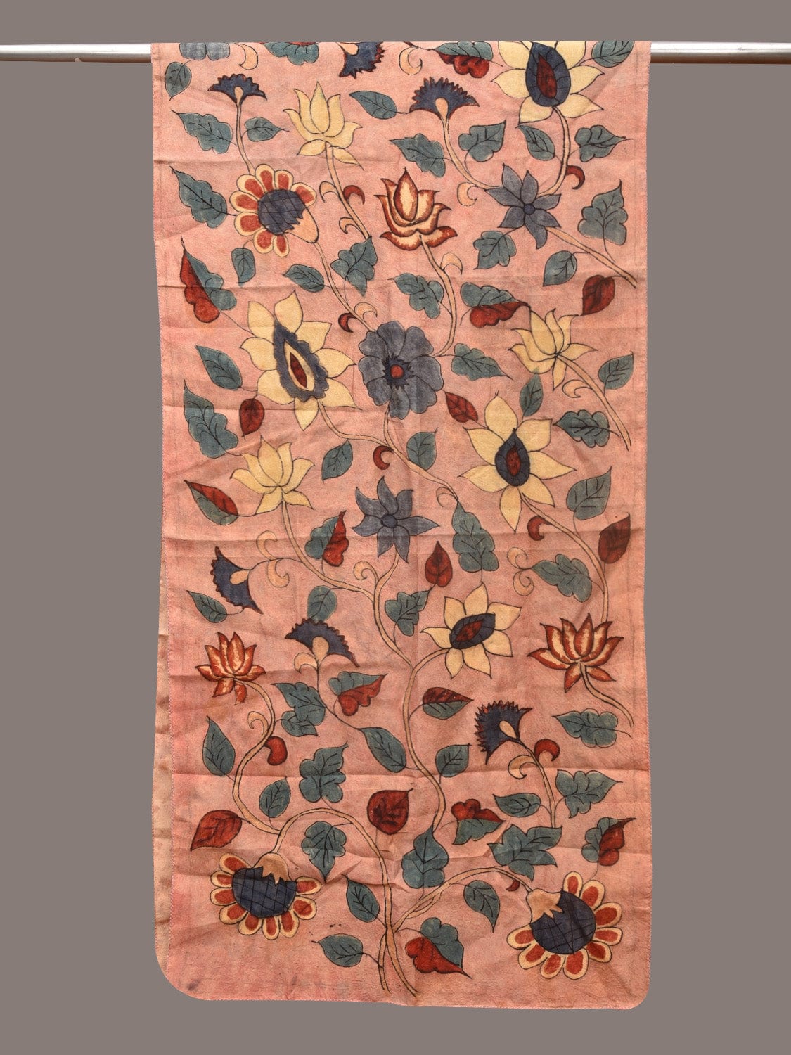 Peach Kalamkari Hand Painted Sico Stole with Floral Design - Global Threads