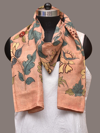 Peach Kalamkari Hand Painted Sico Stole with Floral Design - Global Threads