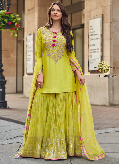 Evanik Designer Faux Georgette With Embroidery Sequence Work Palazzo Wedding Collection