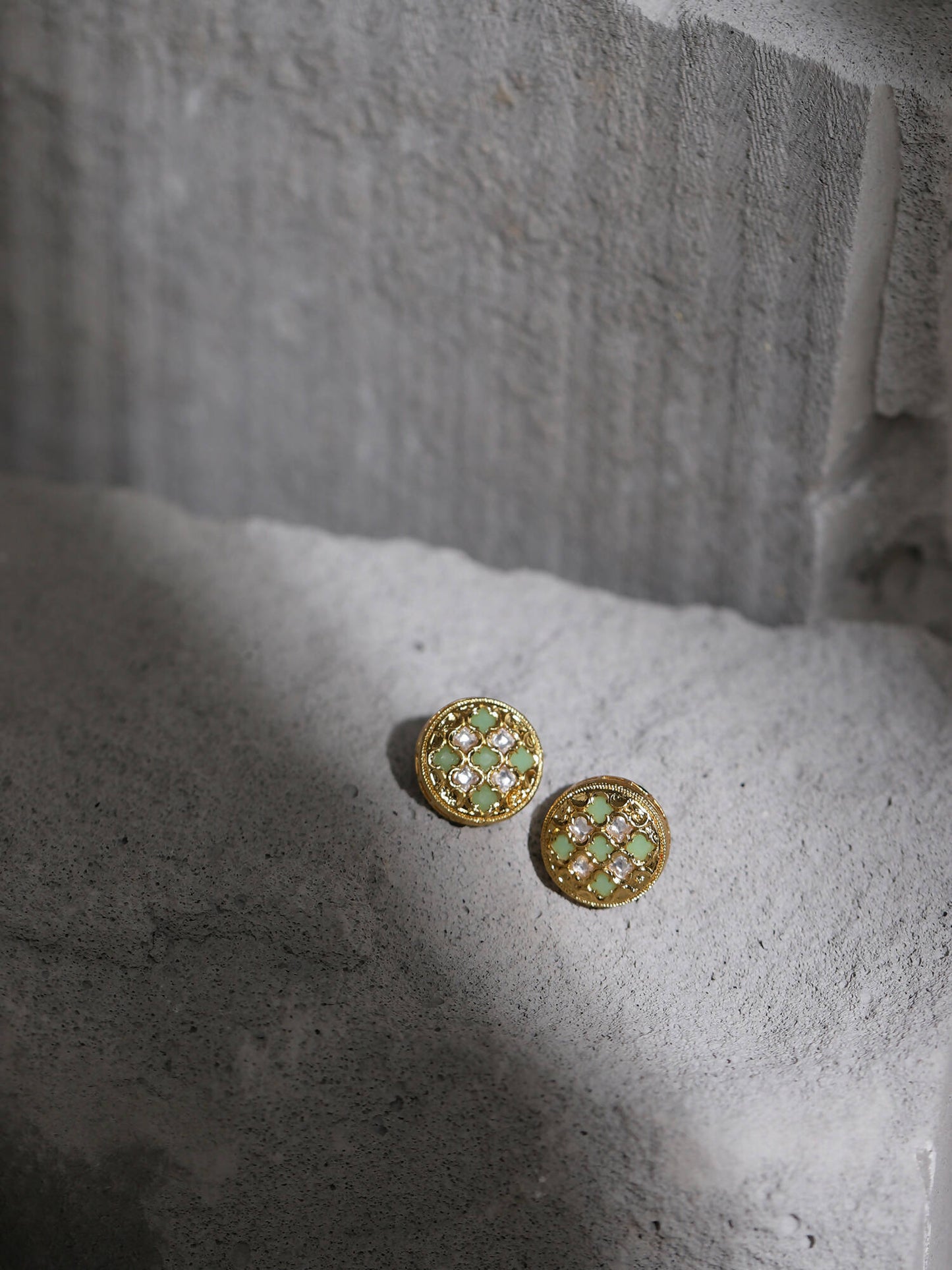 Gold-Toned Green Contemporary Gold-Polished Studs Earrings - Ruby Raang