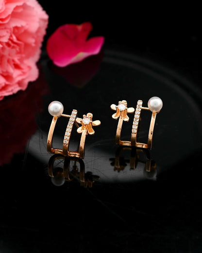 VOJ Gold-Polished Crystal Studded Stud Earrings