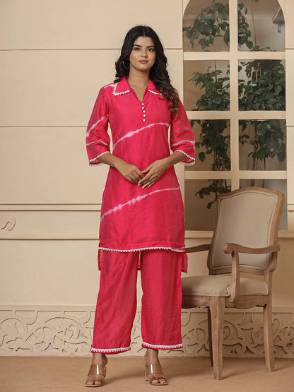 Yufta Pink Chanderi Silk Tie Dye Co-Ord Set