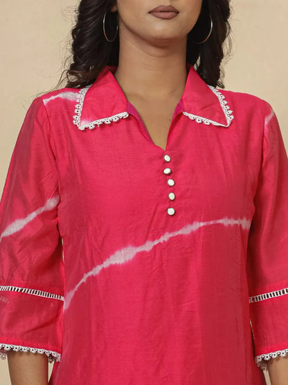 Yufta Pink Chanderi Silk Tie Dye Co-Ord Set
