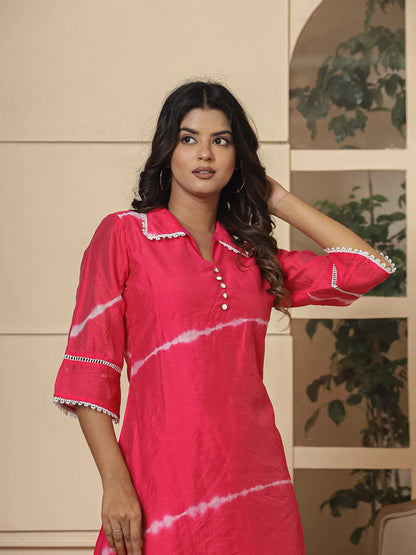 Yufta Pink Chanderi Silk Tie Dye Co-Ord Set