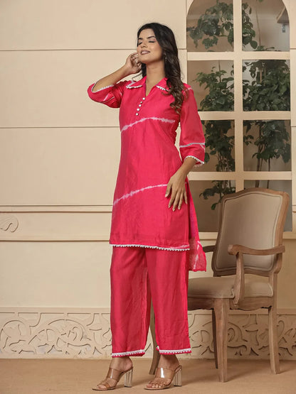 Yufta Pink Chanderi Silk Tie Dye Co-Ord Set