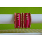 Pink Color with Diamond Shape Stone Silk Threaded Bangles Set of 2