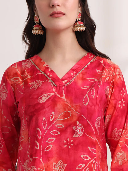 Yufta Pink Ethnic Motifs Lace Work Anarkali Kurta And Trouser With Dupatta Set