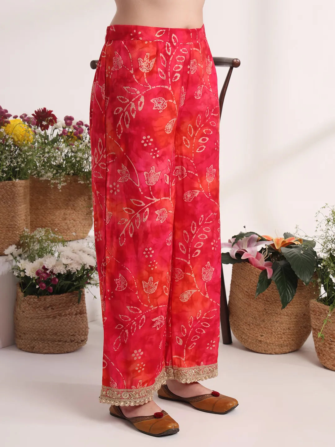 Yufta Pink Ethnic Motifs Lace Work Anarkali Kurta And Trouser With Dupatta Set