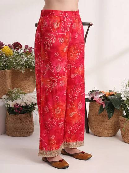 Yufta Pink Ethnic Motifs Lace Work Anarkali Kurta And Trouser With Dupatta Set