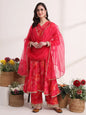 Yufta Pink Ethnic Motifs Lace Work Anarkali Kurta And Trouser With Dupatta Set