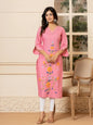Yufta Pink Hand Painted Straight Kurta