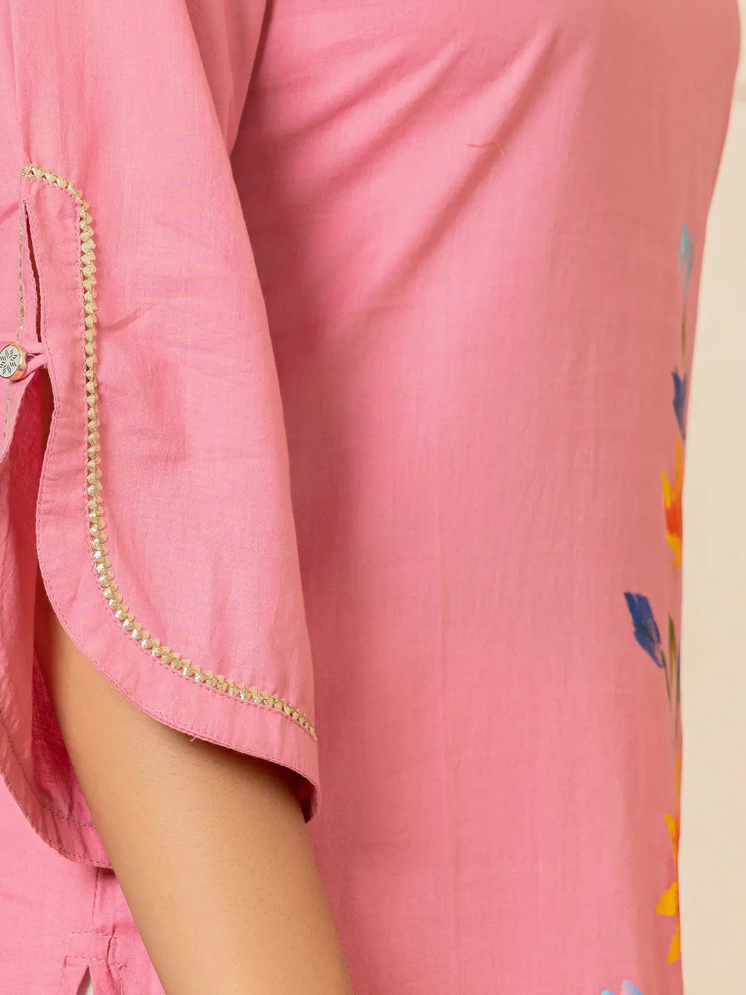 Yufta Pink Hand Painted Straight Kurta
