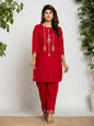 Yufta Pink Velvet Embroidered Co-Ord Set With Cotton Lining