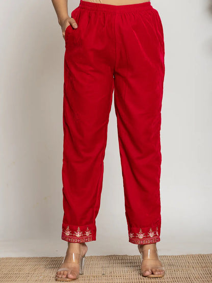 Yufta Pink Velvet Embroidered Co-Ord Set With Cotton Lining