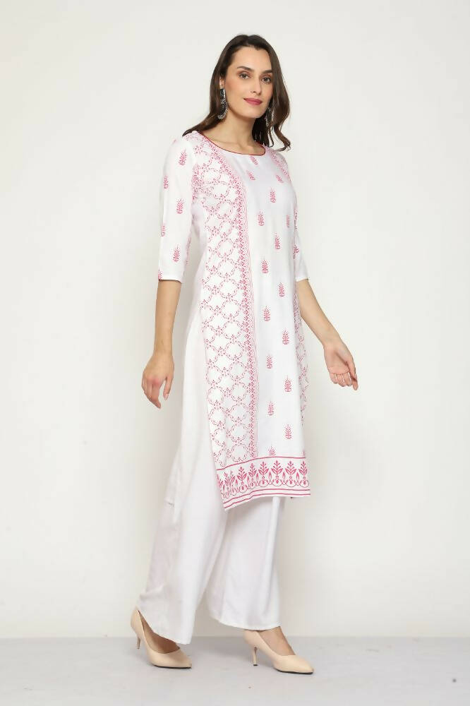 Maai Rayon Hand Printed Kurta Off-White