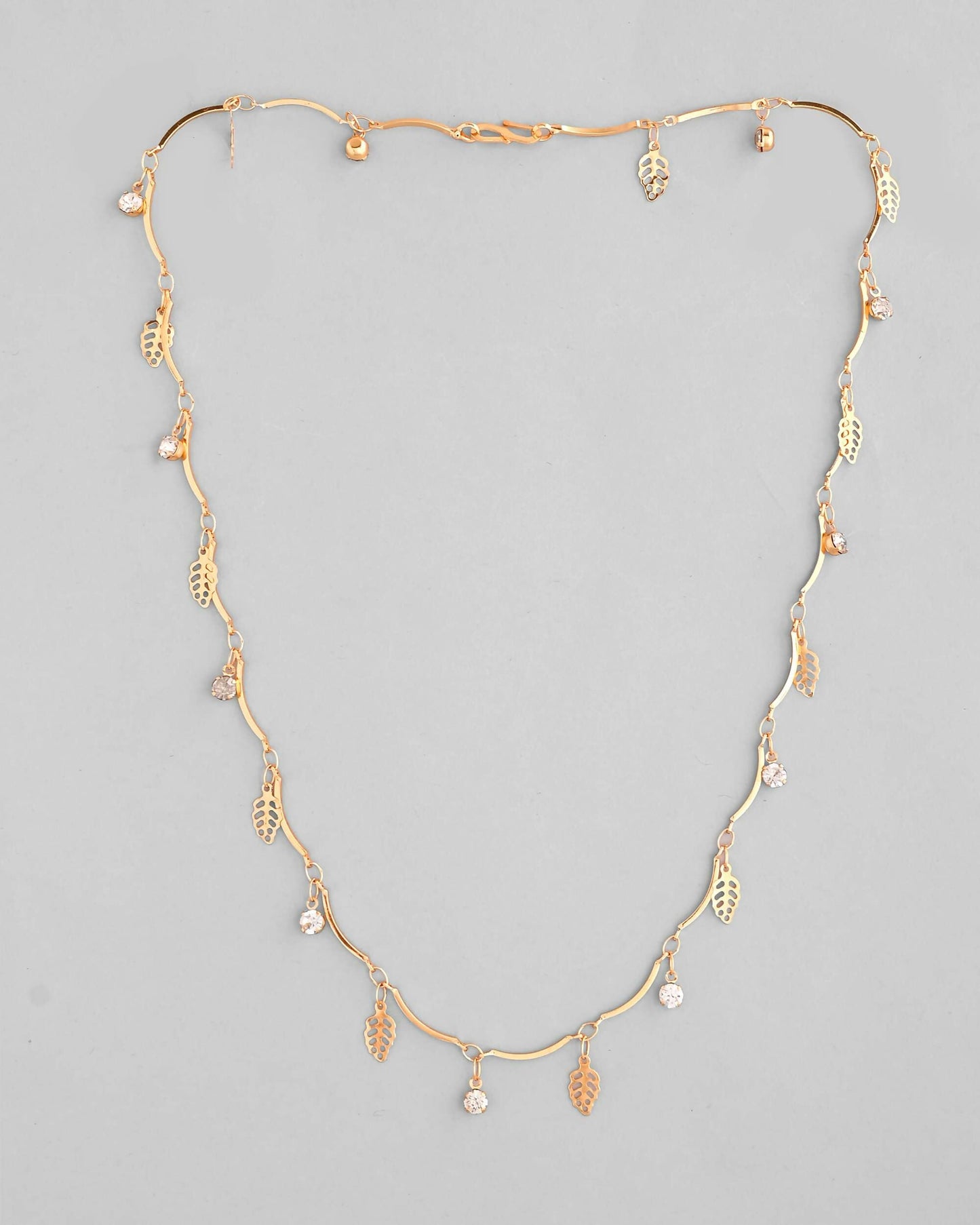 VOJ Gold-Polished Designer Chain For Women With AD Stone And Leaf