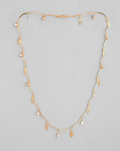 VOJ Gold-Polished Designer Chain For Women With AD Stone And Leaf